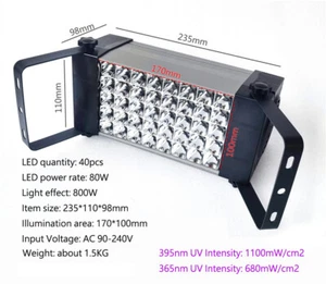 80W 395nm 365nm 40LED UV Lampada UV Resina Polimerizzazione Inchiostri Colla Cura Asciugatrice Lampada - Foto 1 di 10