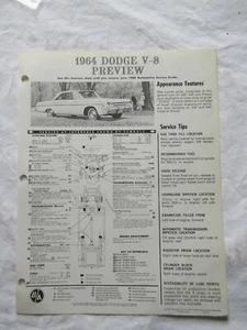 1964 Dodge V-8 Features and Service Tips Preview Chart BA Gas Service Station - Foto 1 di 2