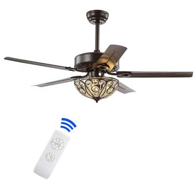 JONATHAN Y JYL9704A Ali 48" 3-Light Wrought Iron LED Ceiling Fan with Remote, - Image 1 of 4