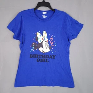 Bithday Girl Minnie Mouse Women's Pullover T-Shirt Short Sleeve Blue Size L - Picture 1 of 10