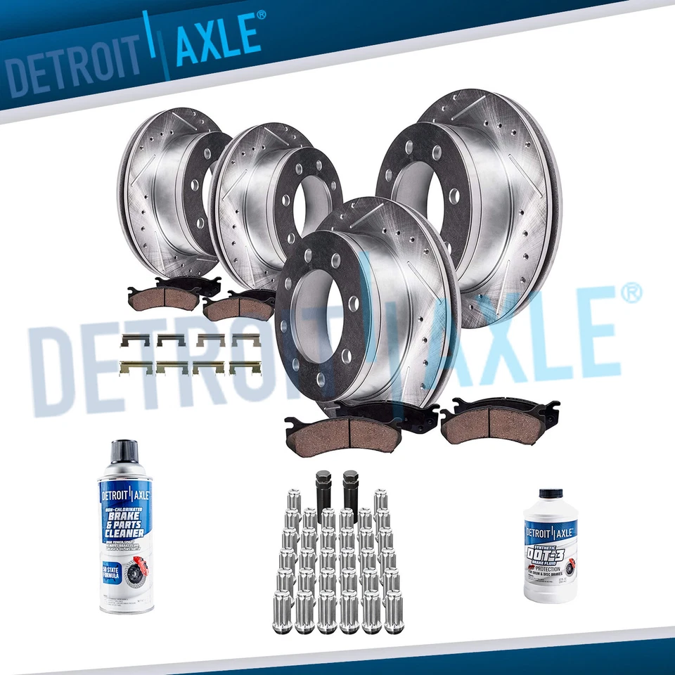 Front Rear Drilled Rotor Brake Pad+32pc Lugnut w/keys for Silverado Sierra 2500 - Image 1 of 4