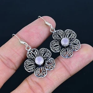 Pink Chalcedony Gemstone 925 Sterling Silver Gift Jewelry Earrings 1.77" VJ 5369 - Picture 1 of 5