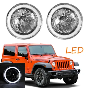 Par de faros LED redondos de 7 pulgadas con halo corte de diamante cromados con ojos de ángel - Imagen 1 de 11