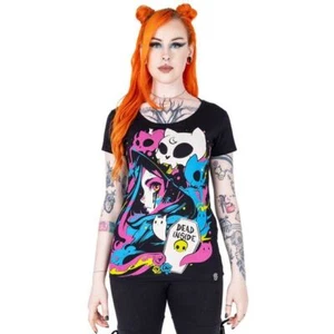 Gothic Kitty Spirit T-Shirt by Cupcake Cult Women's Alternative Tee Goth Top - Picture 1 of 6