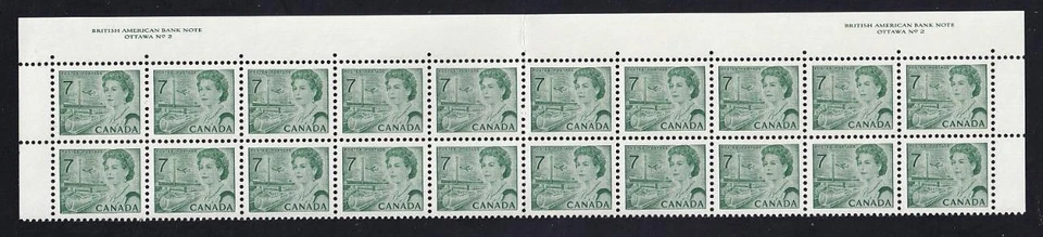 Canada 1971 QEII 7c Centennial, MNH PL2 folded top pane of 20, sc#543 DEX - Image 1 of 1
