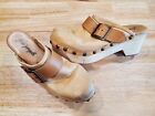 Free People Culver City Leather Wood Clog in Taupe Brown Size 38 EU 7/7.5 US