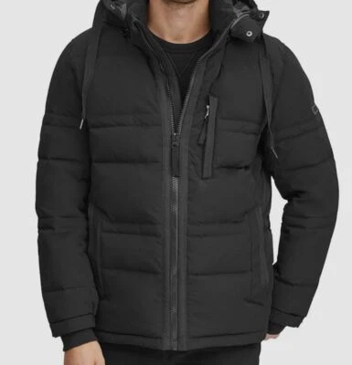 $425 Marc New York Men's Black Huxley Crinkle Down Hooded Coat Jacket Size L - Image 1 of 3