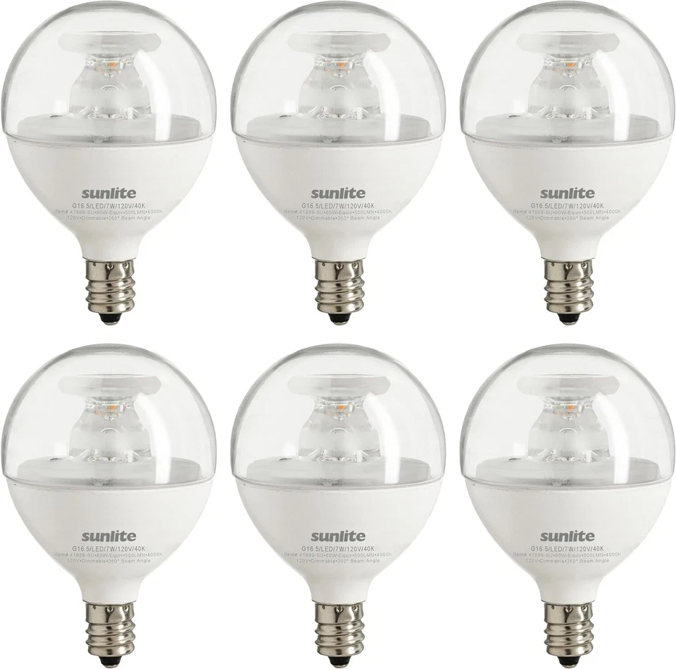 LED G16.5 Clear Bulb 7W (60W Eqv) E12 Candelabra Base, 4000K Cool White - 6 Pack - Image 1 of 1