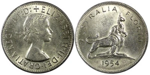 Australia Silver 1954 Florin Royal Visit of Elizabeth II High Grade KM# 55 (24) - Picture 1 of 3