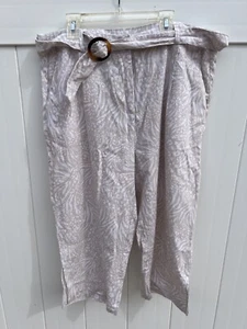 NWT Charlie Paige Wide Leg Linen Blend Capri Beige And Ivory Belted Large - Picture 1 of 4