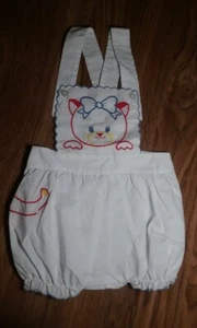 Vtg Baby Girl White Bubble Romper Kitten Embroidery 9 Months - Picture 1 of 4