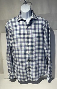 Faherty Men’s Darren Shirt 100% Linen Sz M 44 Chest Blue Plaid Long Slv Washable - Picture 1 of 20