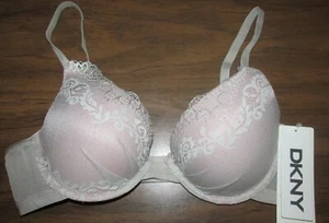 947X13 DKNY 453237 Plunging Front Lace Overlay Push Up Bra 32C Gray - Picture 1 of 2