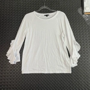Banana Republic White Ruffle Long Sleeve Casual Wear Shirt Women's Size Medium - Picture 1 of 8