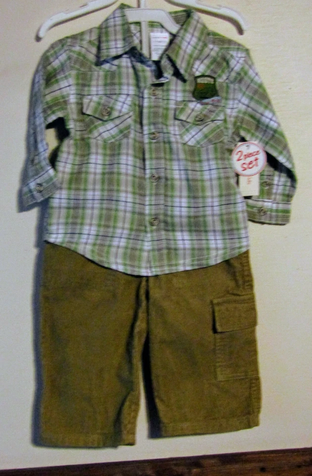 WONDERKIDS МАЛЬЧИКОВ SZ 12 MO - 2-PC LS ЗЕЛЕНЫЙ КЛЕТКУ КНОПКА РУБАШКА/КОРИЧНЕВЫЙ ШНУР БРЮКИ НОВЫЙ С ЯРЛЫКАМИ - Изображение 1 из 1