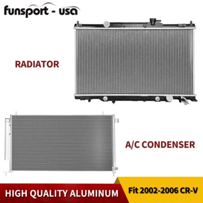 Radiator + AC Condenser for 2002 2003 2004 2005 2006 Honda CR-V CRV Element 2.4L - Image 1 of 4
