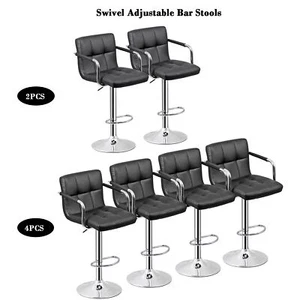 Set of 2/4 Bar Stools Swivel Adjustable Bar Chairs PU Leather w/Backrest Armrest - Picture 1 of 16
