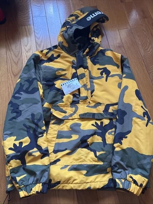FW17 SUPREME HOODED LOGO HALF ZIP PULLOVER JACKET YELLOW CAMO SIZE M BROOKLYN - Image 1 of 4