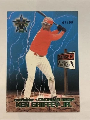 2000 PACIFIC VANGUARD HIGH VOLTAGE GREEN #13 KEN GRIFFEY JR. #/99 REDS HOF - Image 1 of 2