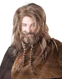 Viking Barbarian Dwarf Blonde Men Costume Wig Beard & Moustache - Picture 1 of 1