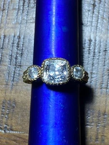 Anello Judith Ripka .925 argento sterling filigrana zirconi misura 7 oro vermeil - Foto 1 di 8