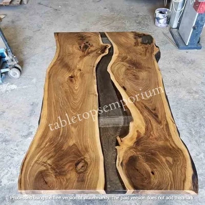 Live Edge Epoxy Resin Center Dining Table, Brown Resin Countertop, Furniture Dec - Image 1 of 4