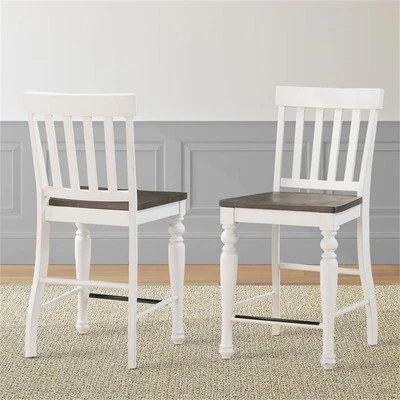 Silla de mostrador Bowery Hill moderna de dos tonos marfil y roble oscuro (juego de 2) Foto 1 de 4