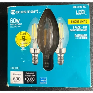 3pk EcoSmart B11 LED Light Bulbs Dimmable Candelabra 60W Bright White - Picture 1 of 6