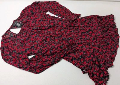 B.Smart Dress Women's 1 Red Flower Pattern Black Long Sleeve Waist Tie - Image 1 of 4