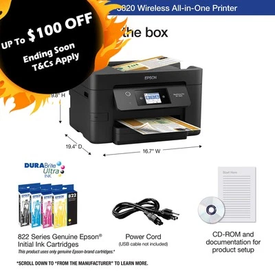 *RFB* Epson WorkForce Pro WF-3820 All-in-1 WiFi MFP Printer+AirPrint C11CJ07501 - image 1 of 4