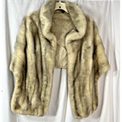 Capa de estola de piel real vintage con bolsillos forrados beige crema envoltura de boda Foto 1 de 4