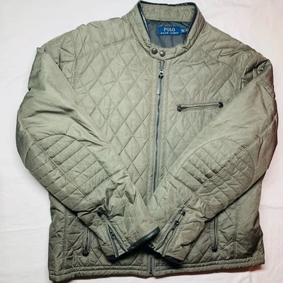 Polo Ralph Lauren Quilted Moto Cafe Racer Leather Trim Jacket Rare Size XXL Gray - Image 1 of 4
