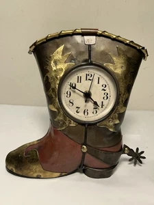 Vintage Figi Cowboy Boot Spur Metal Clock Brass Accent 8.25” - Picture 1 of 10