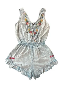 Angie Strampler Damen L Blumen bestickt Bindeband Rüschen leicht Freizeit Boho - Bild 1 von 9