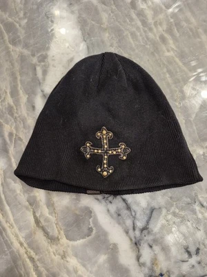  Affliction Cross Beanie Y2K Vintage Black Knit Cyber Grunge Gothic  Beastly  - Image 1 of 4