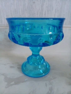 Vintage Indiana Glass Aqua Blue Kings Crown Thumbprint Compote Candy Dish - Picture 1 of 4