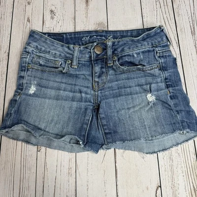 American Eagle Jean Shorts Womens Size 00 Cutoff Super Stretch Low Rise Shortie - Image 1 of 4