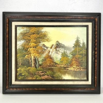 Vintage Landscape Oil Painting Framed 20x24 Mountain Forest River Scenery Signed - Image 1 of 4