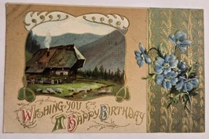 Cartolina usata 1910 auguri buon compleanno scena di campagna in rilievo XL7 - Foto 1 di 3