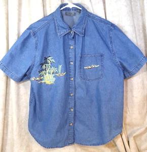 Women's Vintage Top Solutions New York Denim Button-Up Collared Shirt Size L - Picture 1 of 7
