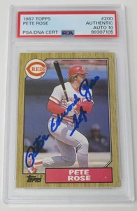 Tarjeta Topps 1987 autógrafa firmada por Pete Rose REDS # 200 con nombre completo PSA 10 automática - Imagen 1 de 6