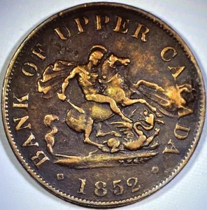 1852 Bank of Upper Canada 1/2 Penny Medaille - Bild 1 von 3
