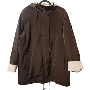 Croft & Barrow Pea Coat 1X Woman’s Brown Hood Button Up Zip Fall Jacket - Picture 1 of 12