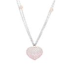 14K White and Rose Gold Pavé CZ  Puffy Heart Necklace with Bezel Set CZ Accents 