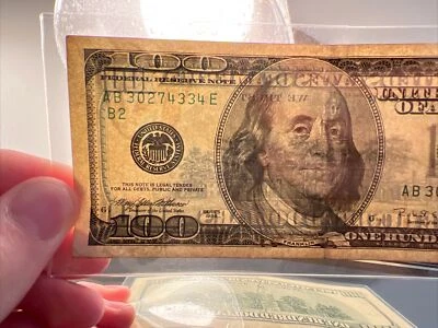 1996 $100 Inverted Watermark Error Circulated - Image 1 of 3