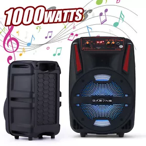 1000W Bluetooth Speaker 8" Heavy Bass USB Rechargeable Party Sound System+Mic - Picture 1 of 14