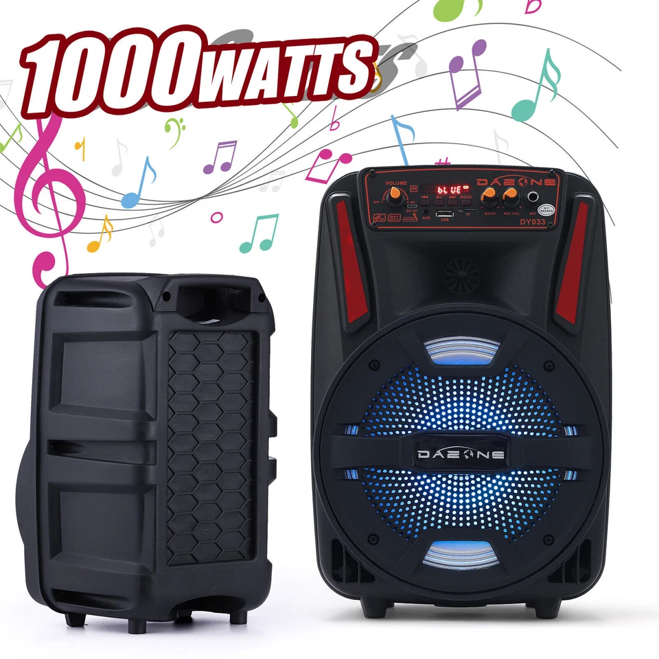 1000W Bluetooth Lautsprecher 8" Heavy Bass USB Wiederaufladbar Party Soundsystem + Mikrofon - Bild 1 von 4