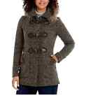 size L Brown Boucle Jacket Coffee Shop Toggle Button faux-Fur Hoodie Peacoat