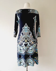 SACHA DRAKE Black Paisley Stretchy 3/4 Sleeve Dress SIZE 12 - Picture 1 of 6