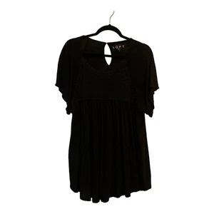 Ann Taylor Loft Black Short Sleeve Crocheted Top Tunic Blouse Lightweight Size L - Picture 1 of 13